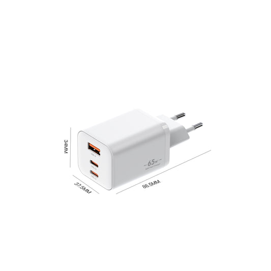 GaN Laddare 65W med två USB-C & USB-A