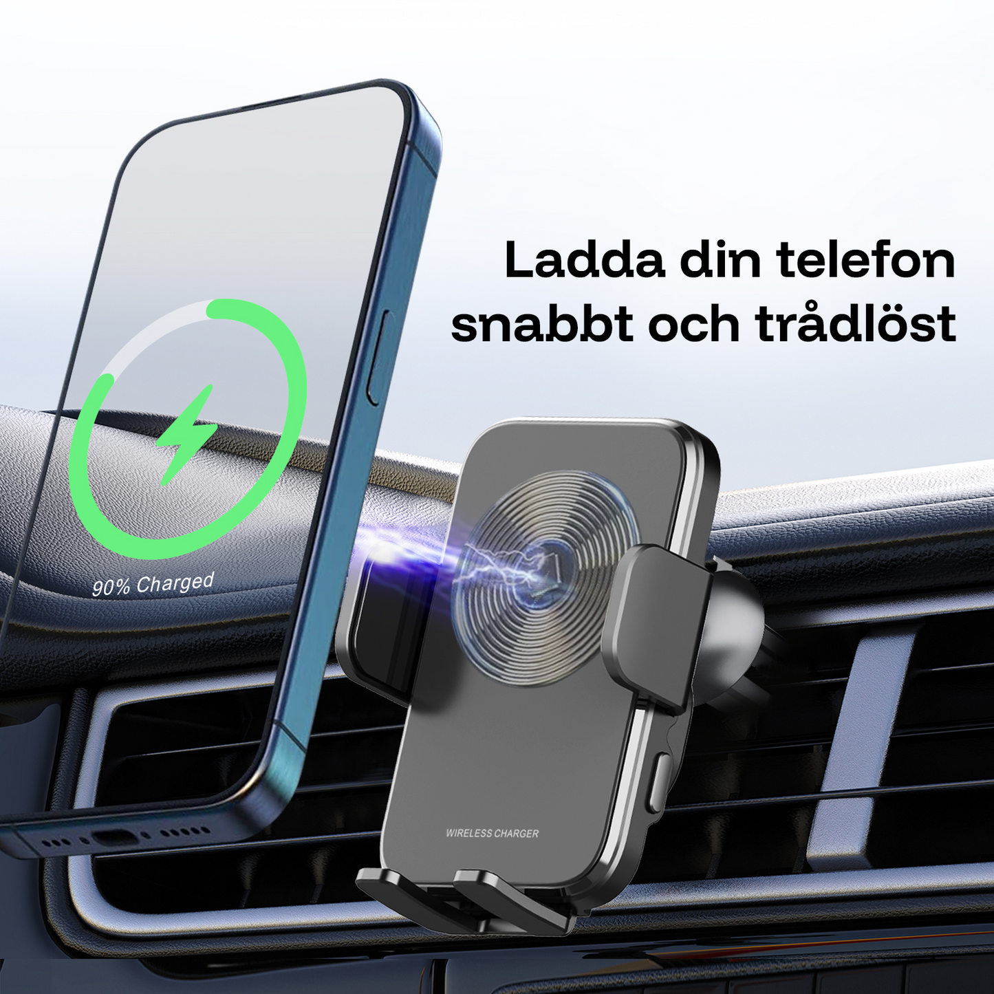 Telefonhållare för bilen med trådlös laddning 15W