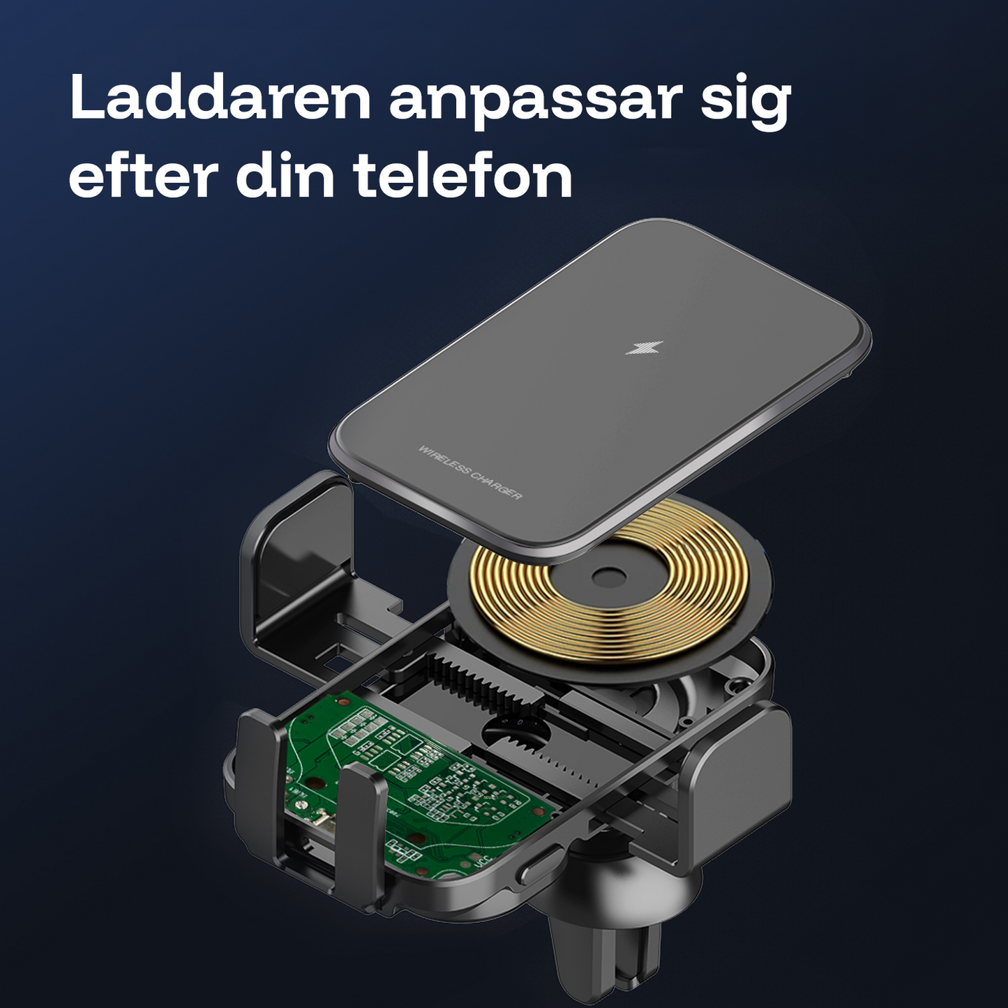 Telefonhållare för bilen med trådlös laddning 15W
