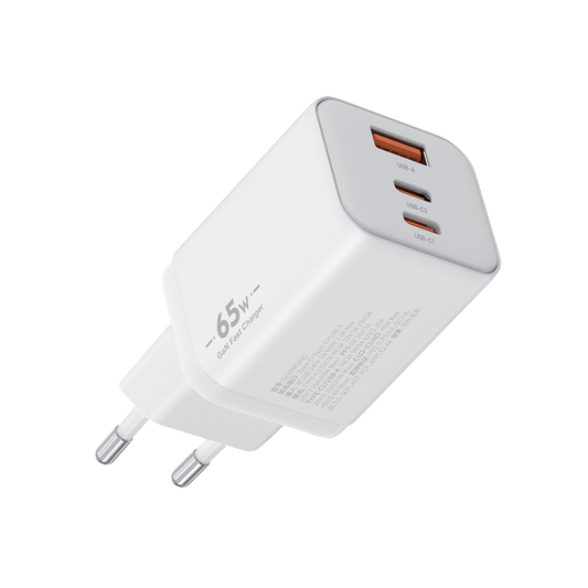 GaN Laddare 65W med två USB-C & USB-A